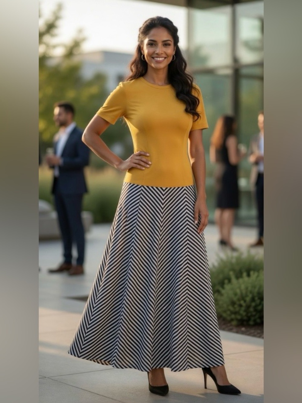 Bella Bicchi Mustard Yellow & Striped Maxi Dress - Short Sleeve Maxi Old Money
